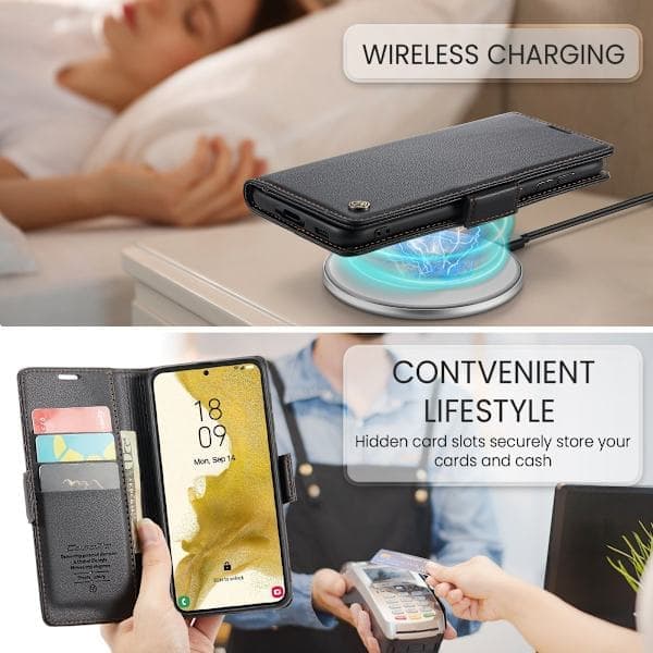 Samsung S23 - Etui Premium Læder RFID Beskyttet CaseMe® Sort Sort
