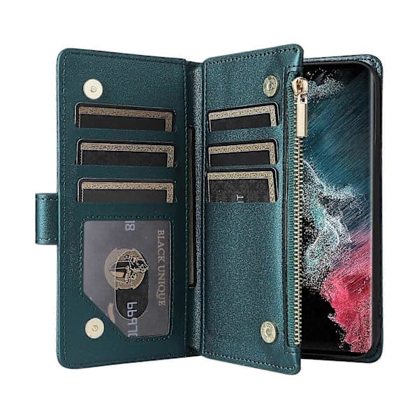 Læder lynlås pung etui til Samsung Galaxy S22 Ultra 5G [DB] Sort Black