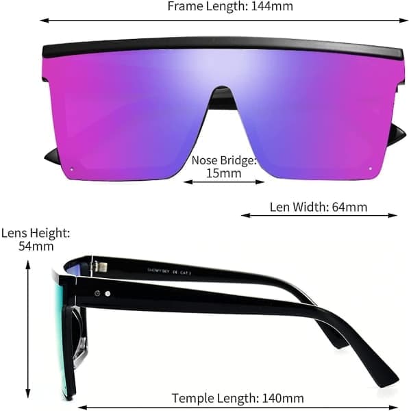 Firkantede flade solbriller til kvinder mænd Stor mode Oversized Rimless solbriller Store spejlglas