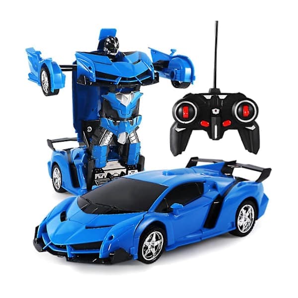 Fjernkontroll Robotbil Transformer Leke for Barn, Anti-Fall Puslebil Leke for Gutter og Jenter Blå Blå Blue