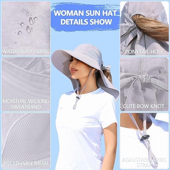 Dam solhatt UV-skydd bred brätte fiskehatt med hästsvanshål nackskydd Mörkgrå Dark Grey