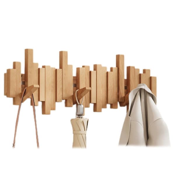 Klesstativ i tre, piano-design, veggmontert, multifunksjonelt, sammenleggbart, estetisk romdekorasjon, bøk, 8 kroker Beech 8 Hooks