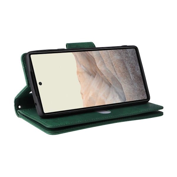 Google Pixel 6A Etui PU Læder Magnetisk Flip Wallet Etui med Lynlås Kortholder (Blå)