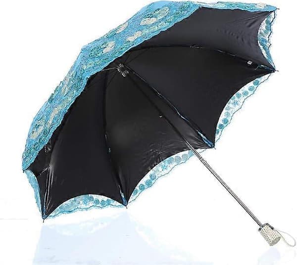 Vikbart UV-parasoll Snö/Regn/Solparaply Broderat Bröllopsparaply Blått Blue
