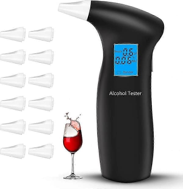 Alkometer, præcist alkometer til politiet, professionelt alkometer med 12 mundstykker og LCD-display