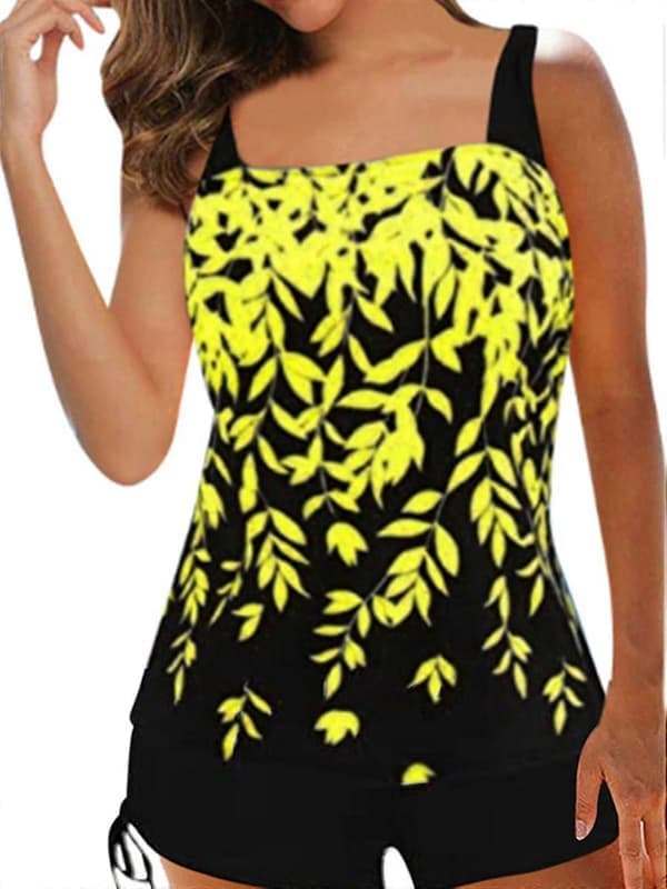 Tankini Badedragt Toppe Shorts Sæt til Kvinder Plus Size Gul M Yellow M
