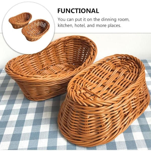 2 st imitation rotting flätade brödkorgar poly korg fruktkorgar för matservering display grönsaker hem kök restaurang utomhus brun L