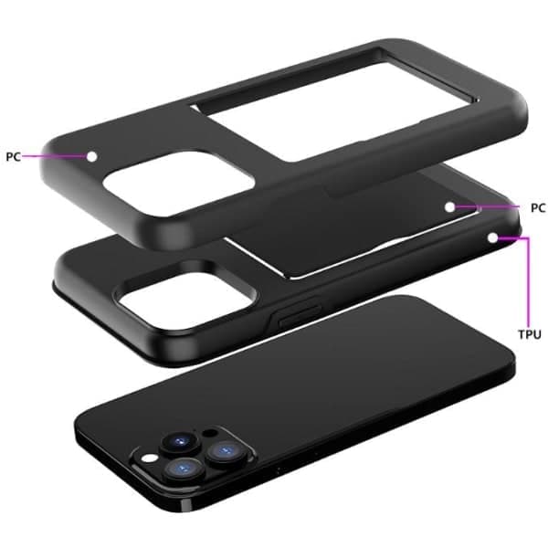 iPhone 13 -kuori korttipaikalla, suojaava musta