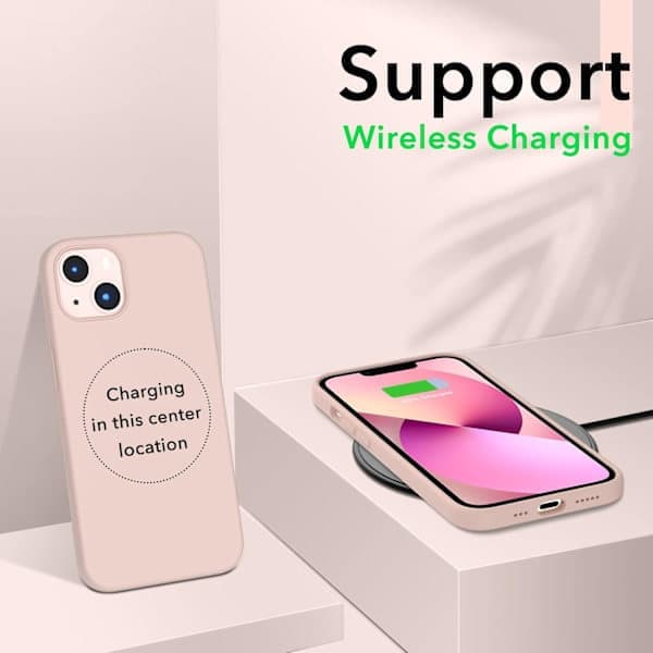 iPhone 13-deksel, flytende silikondeksel til 6,1-tommers iPhone 13, ultratynt deksel, støtsikkert beskyttende mykt deksel i solid rosa Solid pink