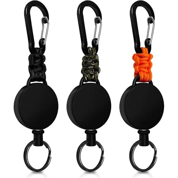 Kraftig infällbar nyckelring 3/4-pack – karbinhake och taggrulle med 60 cm stålkablar A-3-pack A-3-pack A-3-Pack