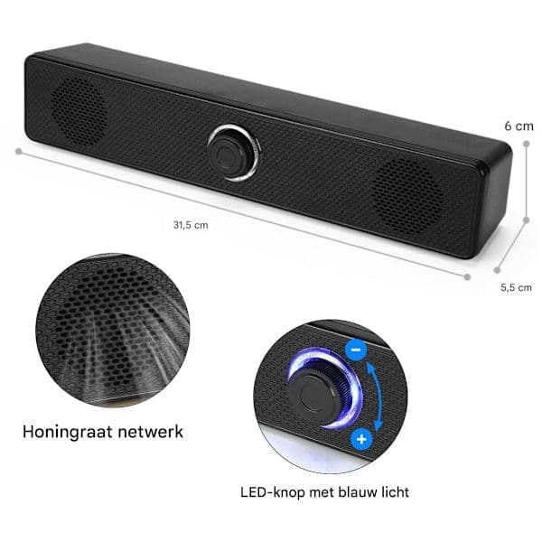 Højttaler - USB soundbar - Kablet kontrol - Til computer - Stereolyd - Til arbejde og leg - Ingen Bluetooth - Sort - Langt format - 1 stk.