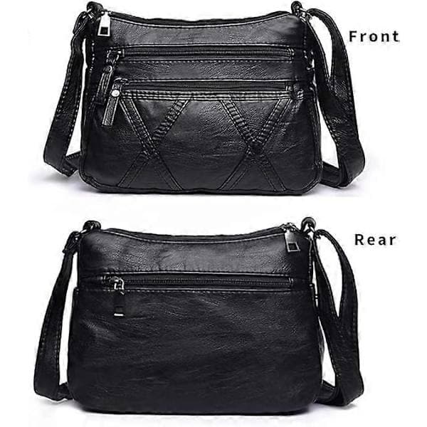 Bløde og smidige PU-læderhåndtasker, skuldertasker, crossbody-tasker og messenger-tasker til kvinder Sort T2 Black T2