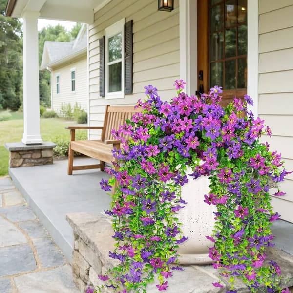 Kunstige hengende blomster 2-pakning silke preget eukalyptus for hage lilla