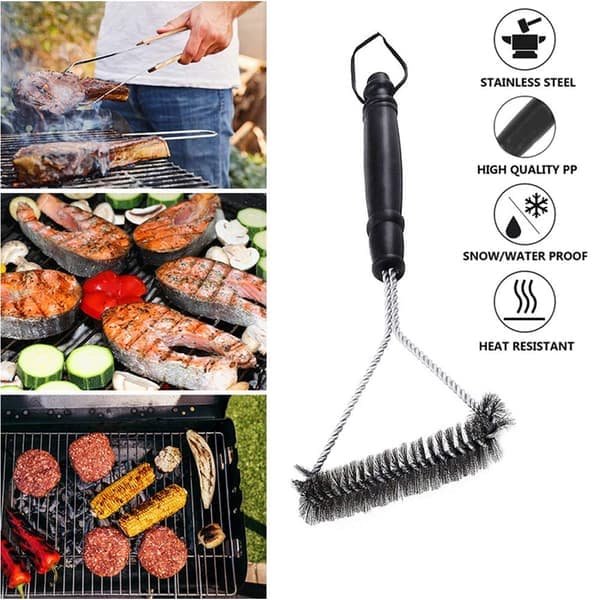 Grillborste - Triangulära borst i rostfritt stål för snabb och effektiv rengöring av alla grillar (30 cm)
