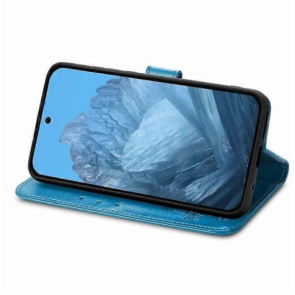 För Google Pixel 10 Pro/ Pixel 10/ Pixel 9 Pro/ Pixel 9 Läderfodral Fyrklöver Plånboksfodral (Blå)
