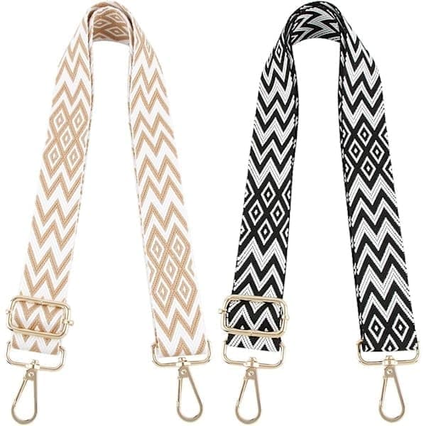 2 st justerbara axelremmar för väskor, 3,8 cm breda, 70-130 cm, randig boho-stil med karbinhake