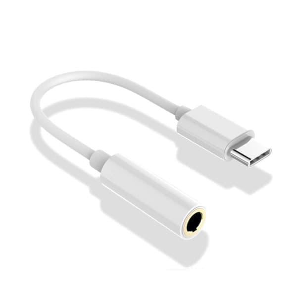DAC USB C til 3,5 mm AUX-adapter for hodetelefoner og høyttalere, hvit