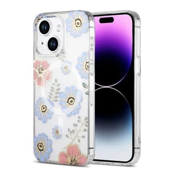 iPhone 15 Mobilcover MagSafe - Blomster Hvid