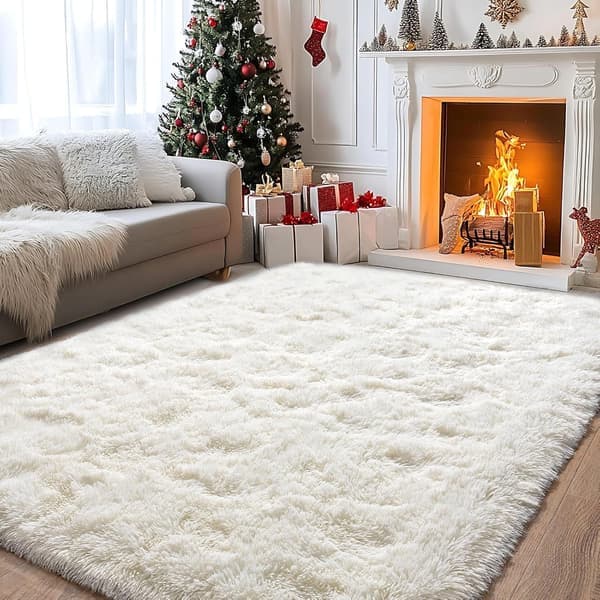 Ryamatta 160 x 230 cm, gräddvit, fluffig, modern, halkfri, för sovrum och barnrum