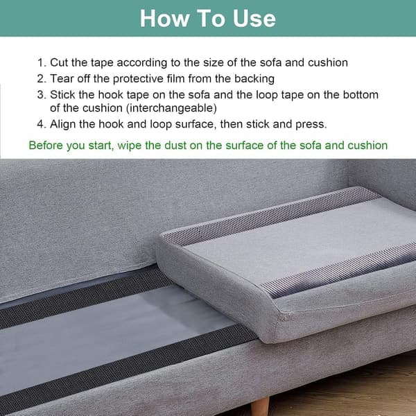 Sofahynder, skridsikker, forhindrer sofahynder i at glide, velcro, sort 10cm*2m --- (Velcro-fastgørelsessæt)