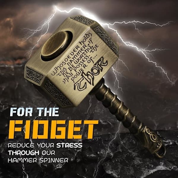 Fidget Spinner i messing, metallleker, gave til barn og voksne, Thors hammer fingerhåndspinner (2-pakning 7*3cm)