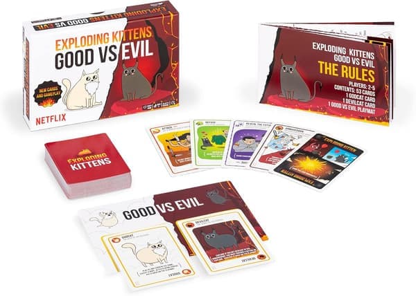 Exploding Kittens Hyvä vs. Paha - 55 korttia Netflix-sarjan inspiroimana - Nosta Exploding Kittens uudelle tasolle uusilla hahmoilla