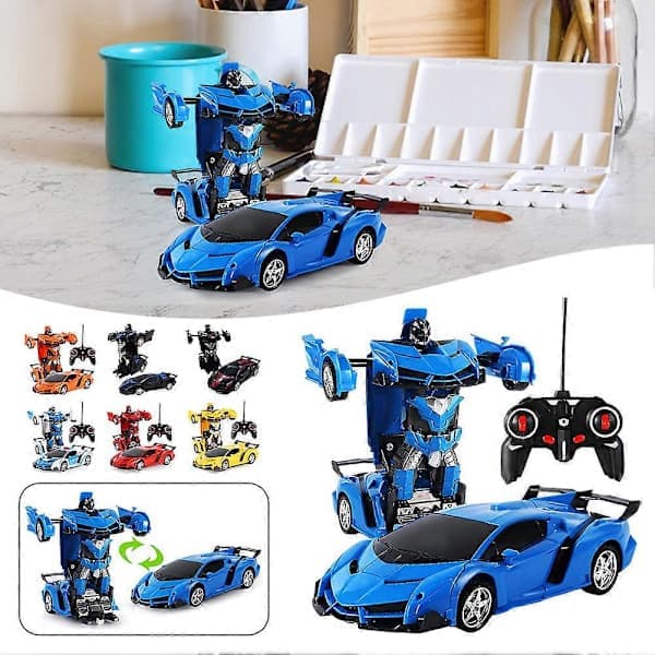 Fjernkontroll Robotbil Transformer Leke for Barn, Anti-Fall Puslebil Leke for Gutter og Jenter Blå Blå Blue