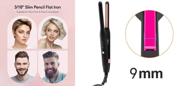 Mini rettetang for kort hår, slank rettetang i titan og keramikk
