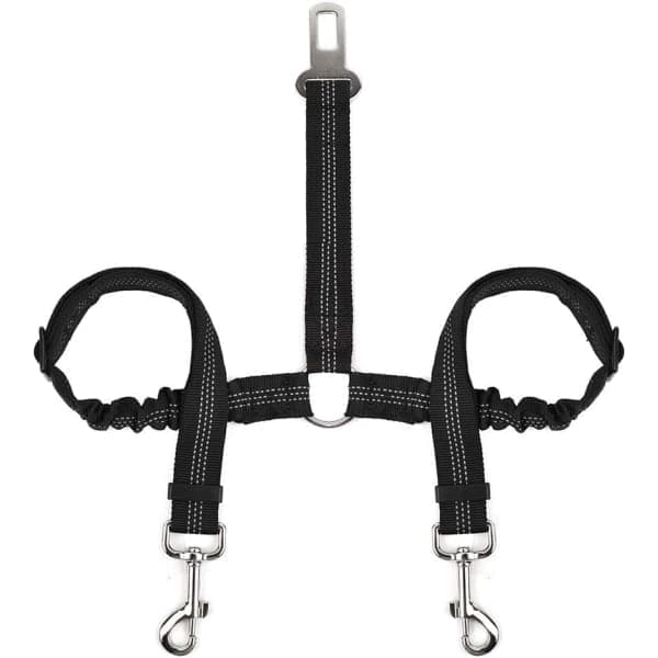 Dobbelt sikkerhedssele til kæledyr, justerbar med elastisk bungee