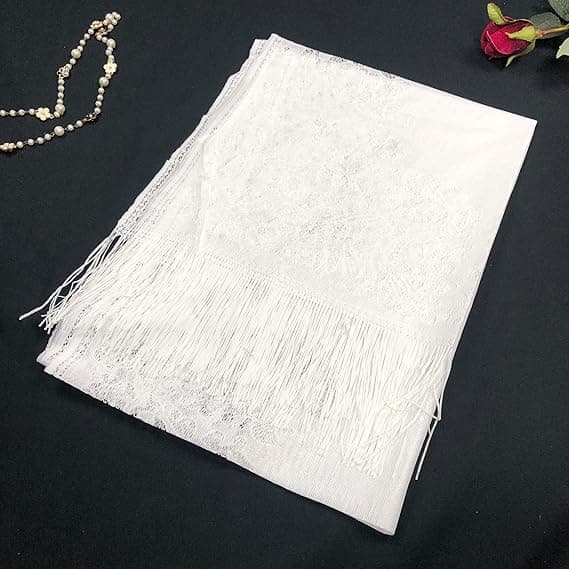 Kvinders blomstrede blondecardigans, sjal og wrap til aftenkjole, frynset blonde-pashmina-sjal til bryllupskostumefest, sort