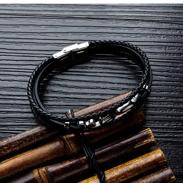 Läderarmband för män Svart Brun Multilager Flätat Rep Gitarr Diskantklav Musiknot Smycken Armband Justerbart