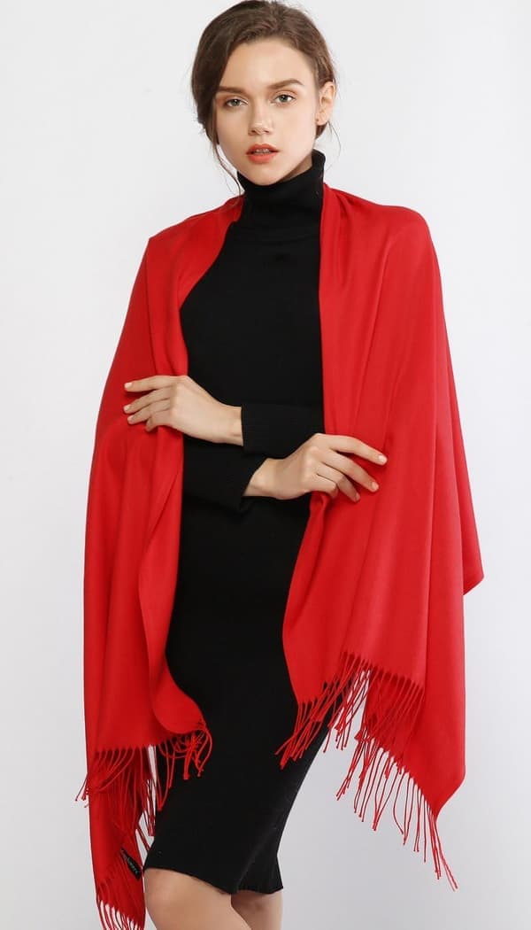 Dame Tørklæder Pashmina Sjaler og Slå-om til Bryllup Tørklæder til Kvinder Vinter Rød Red