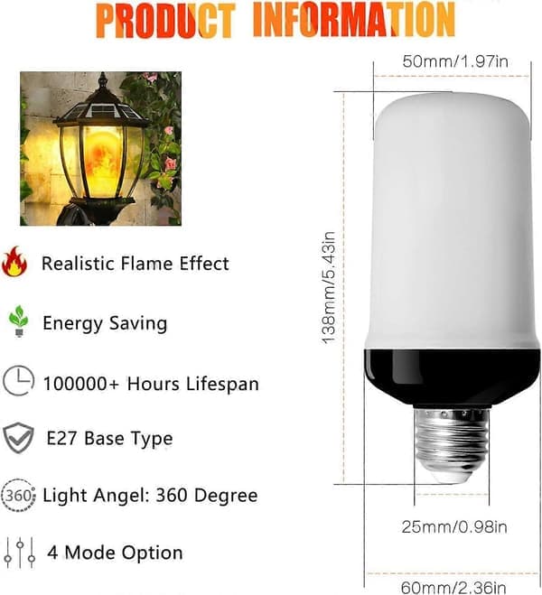 Flammelampedeler, E27 LED-flammelampe med 4 lysmoduser, dekorative lamper for innendørs og utendørs