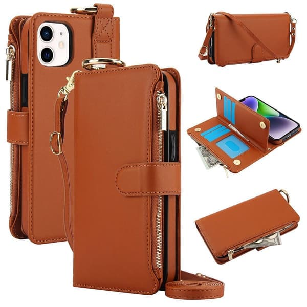 Crossbody-lompakkokotelo nahkaa iPhone 12 minille