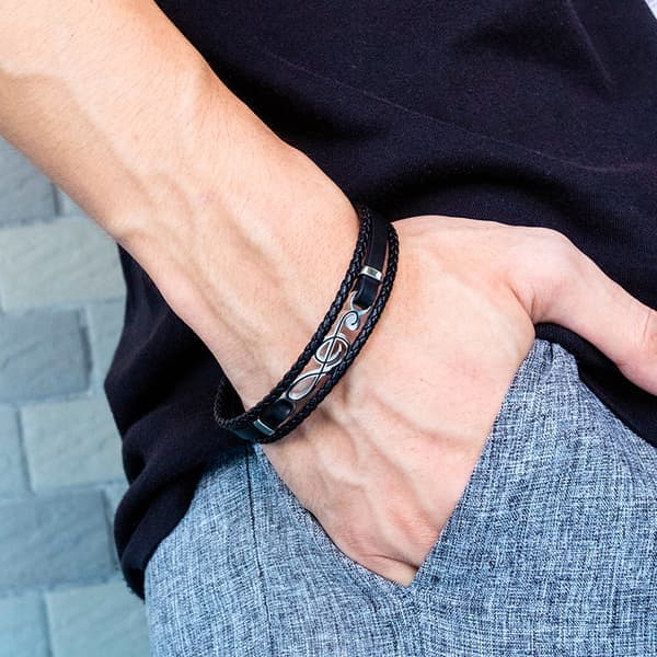 Läderarmband för män Svart Brun Multilager Flätat Rep Gitarr Diskantklav Musiknot Smycken Armband Justerbart