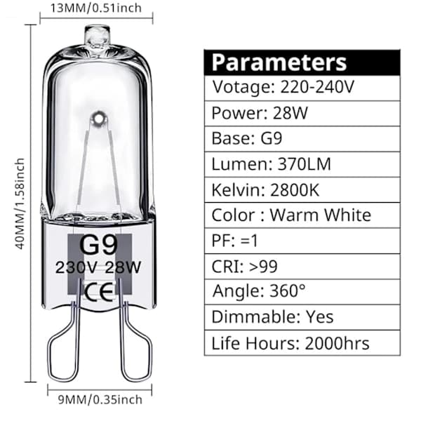 G9 Halogenlampor 28W, 230V, 10-pack 28W 28W 28W