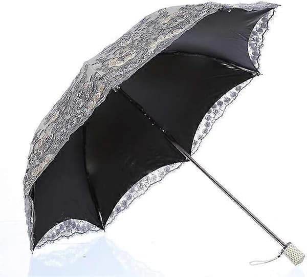 Sammenleggbar UV-parasoll Snø-/regn-/solparaply Broderi Bryllupsparaply Grå Grey