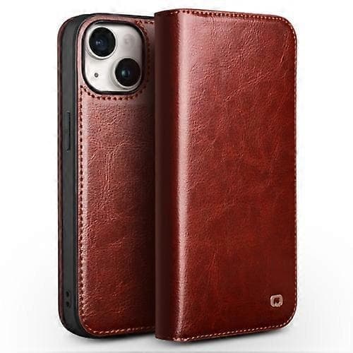 QIALINO Klassisk Ægte Lædercover til iPhone 15 Brun iPhone 15 Brown iPhone 15