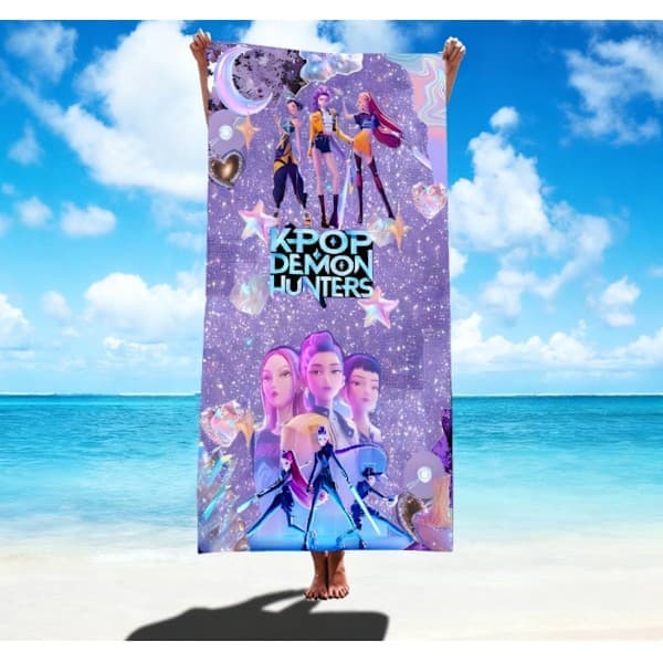 K-Pop Demon Hunter Girls Mikrofiber Badehåndklæde, Hurtigtørrende Stort Anime Badehåndklæde, 75x150cm