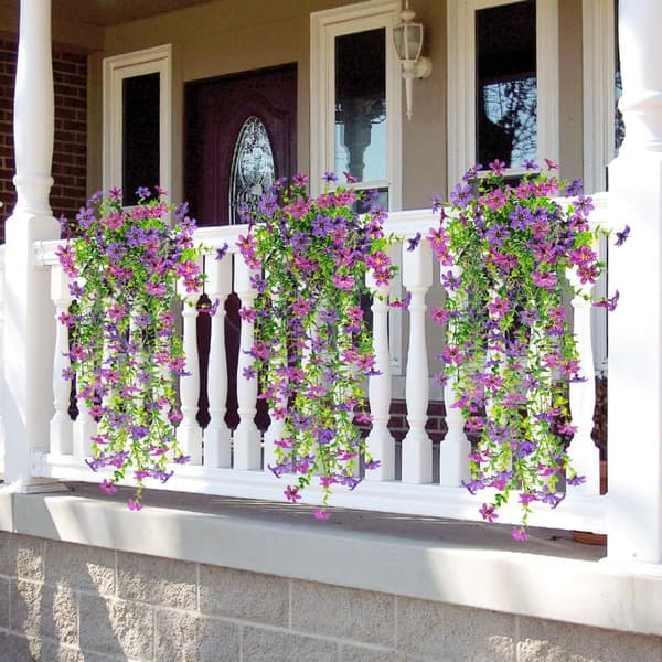 Kunstige hengende blomster 2-pakning silke preget eukalyptus for hage lilla