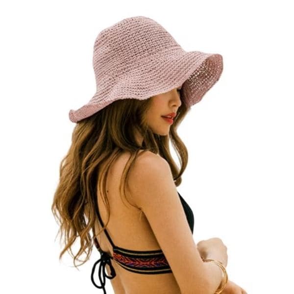Sammenklappelig stråhat til kvinder, sammenklappelig bred stråhat - sommer & strand, dame solhat til sommer 57-59 cm blå blue