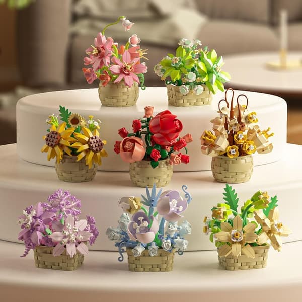 Mini blomster byggeklosser sett, botanisk samling bursdagsgave for jenter gutter voksne barn alder 6+ rød red