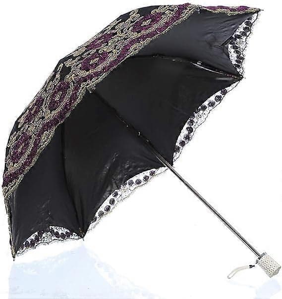 Vikbart UV-parasoll Snö-/regn-/solparaply Broderat bröllopsparaply Svart Black
