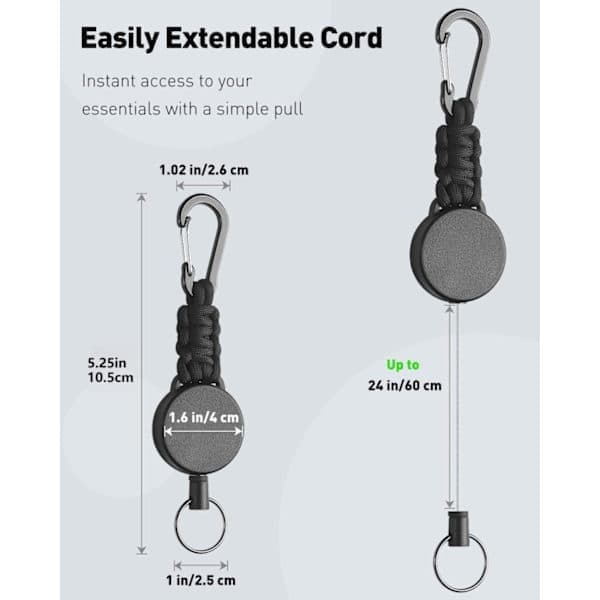 Kraftig infällbar nyckelring 3/4-pack – karbinhake och taggrulle med 60 cm stålkablar B-3-pack B-3-Pack B-3-Pack