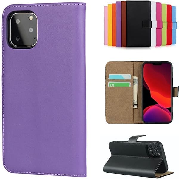 iPhone 12/12 Pro Plånboksfodral – Läder Flip-fodral med kortfack, Fullt skydd Lila purple