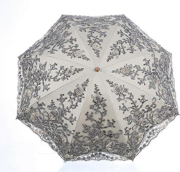 Sammenleggbar UV-parasoll Snø-/regn-/solparaply Broderi Bryllupsparaply Grå Grey