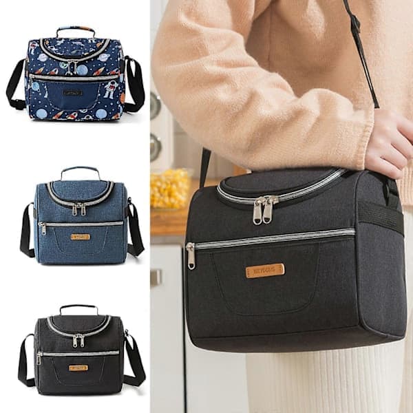 Isolert lunsjbag med doble rom, isolert matboks, kjølebag, perfekt for menn og kvinner, grå, grå, grå Gray