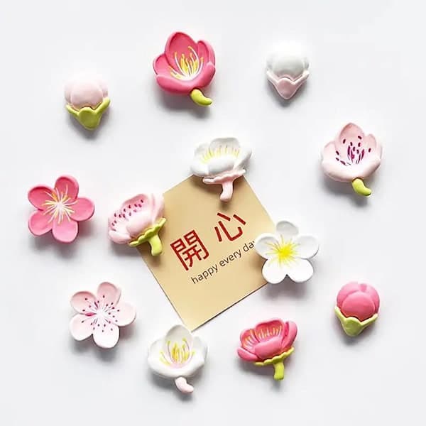12 st kylskåpsmagneter rosa blomma harts dekorativ whiteboardmagnet