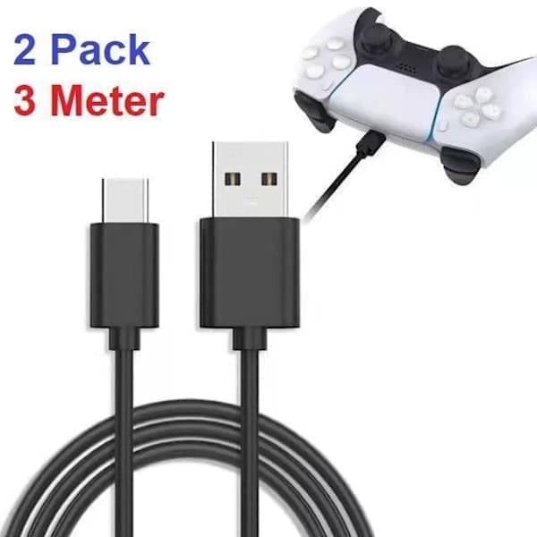 2-pakkaus 3M PS5 / Playstation 5 -ohjaimen latauskaapeli musta