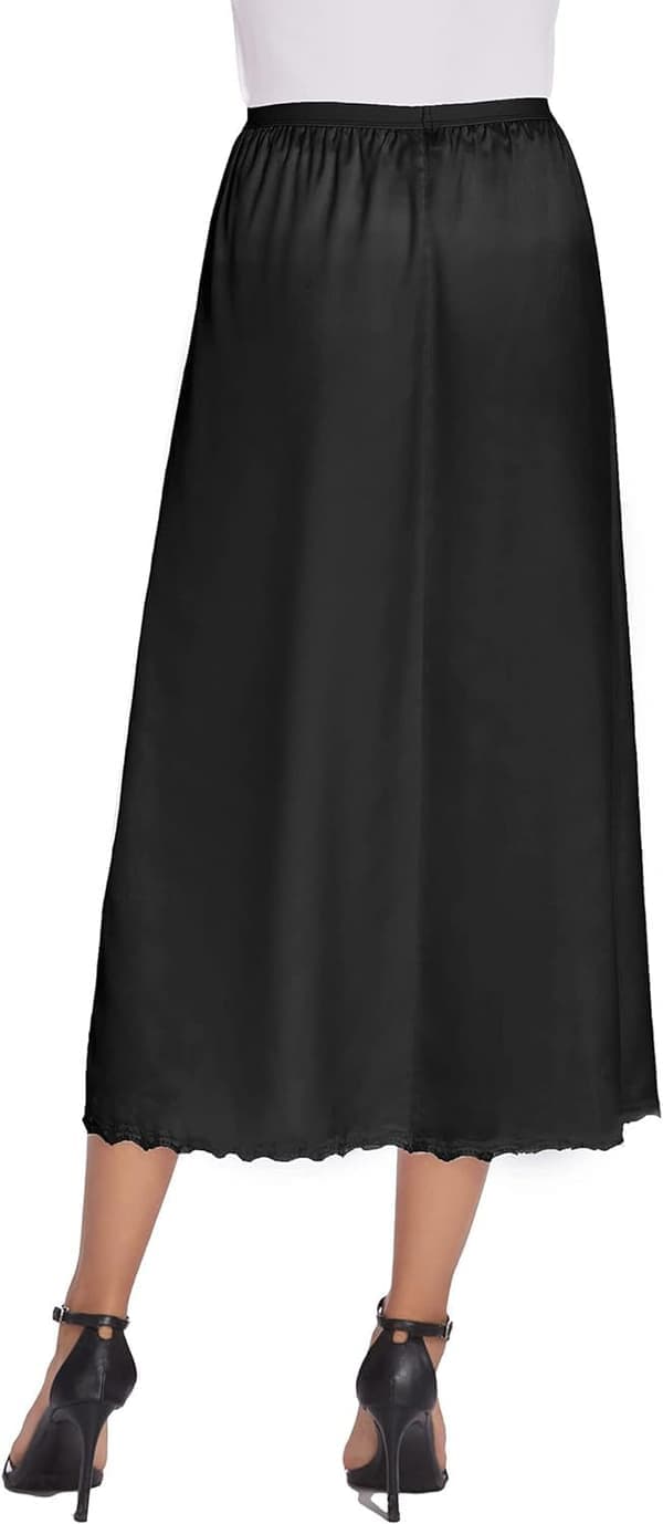 Satin Underkjole med Blonde til Kvinder, Lang Underkjole sort XL XL
